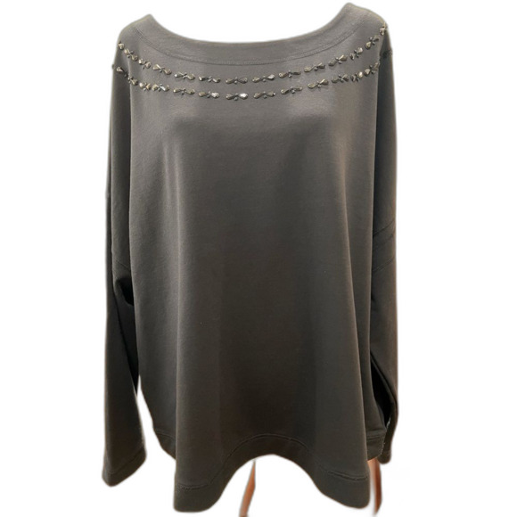 Lane Bryant Black Beaded Soft Knit Tunic Top Scoop Neck Long Sleeve Plus 22/24 - Picture 1 of 5
